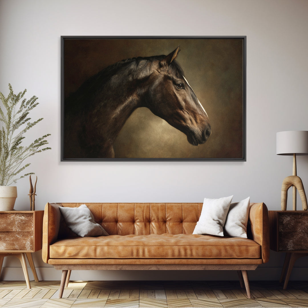 Realistic Horse Portrait Framed Canvas Print, Traditional Art, Luxury Decor, Living Room Decor, Fine Art, Classic, Art Print, TRA-3x2-79