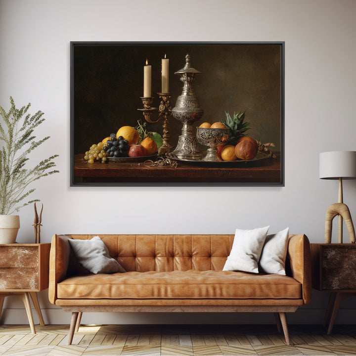 Dutch Fruit and Silver Goblet Still Life Framed Canvas Print, Traditional Art, Furry Art, Living Room Decor, Oil Painting, TRA-3x2-8