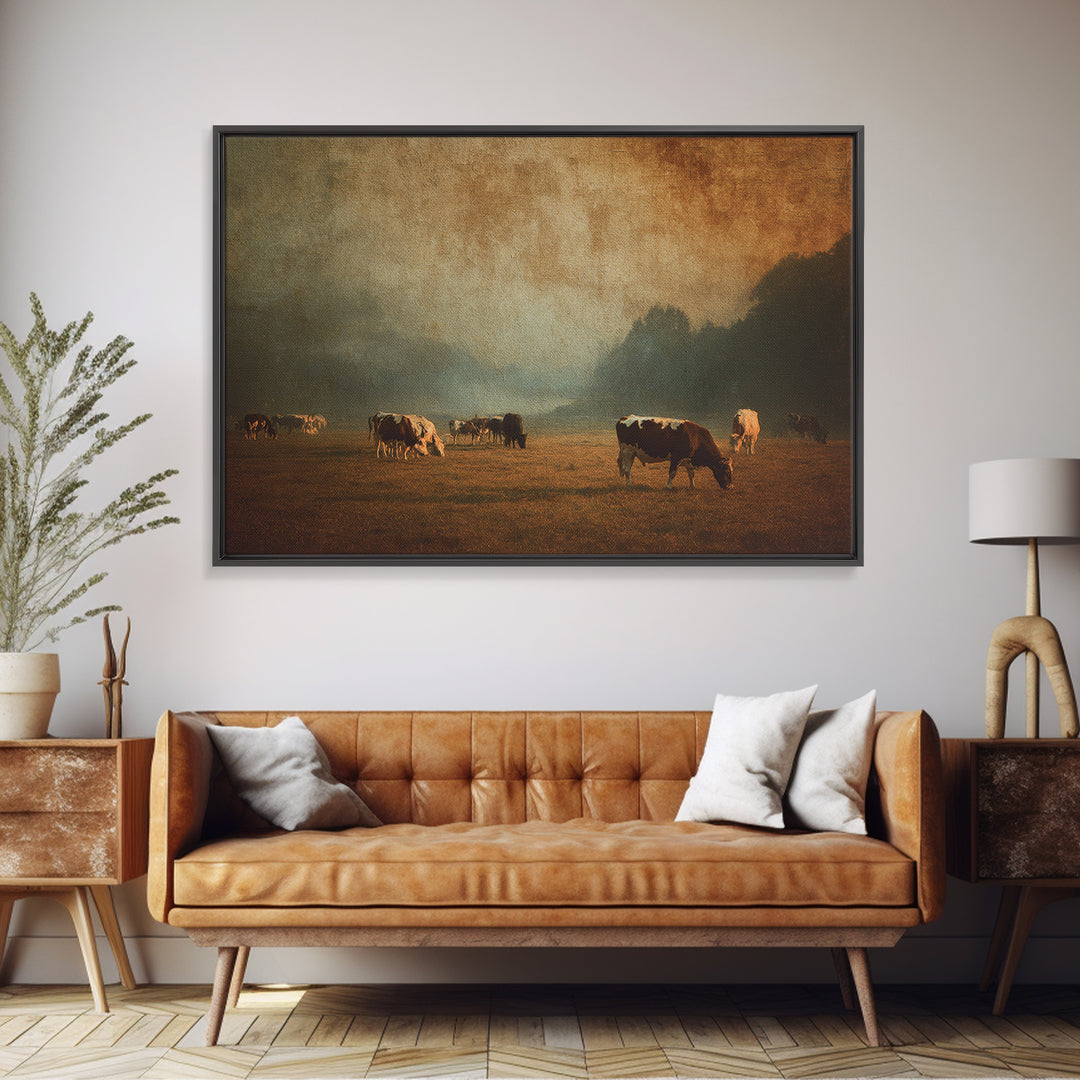 Pastoral Countryside with Cows in Field Canvas Print, Traditional Art, Artwork, Living Room Decor, Fine Art, Classic, TRA-3x2-83