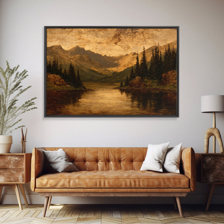 Mountain Lake with Pine Forest Reflection Canvas Print, Traditional Art, Statement Artwork, Living Room Decor, Classic, TRA-3x2-85