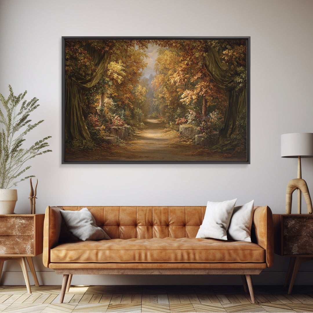 Autumn Forest Road Framed Canvas Print, Traditional Art, Wall Decor, Living Room Decor, Fine Art, Classic, Art Commissions, TRA-3x2-92