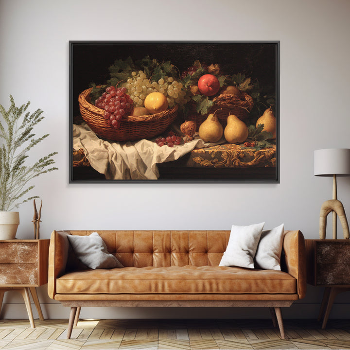 Basket of Apples and Pears on Linen Canvas Print, Traditional Art, Landscape, Living Room Decor, Fine Art, Classic, TRA-3x2-94