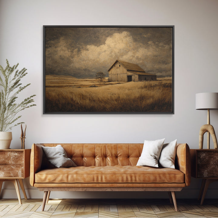 Barn and Farmland Framed Canvas Print, Traditional Art, Boho, Living Room Decor, Classic, Indian Wall Art, Japanese Decor, TRA-3x2-99