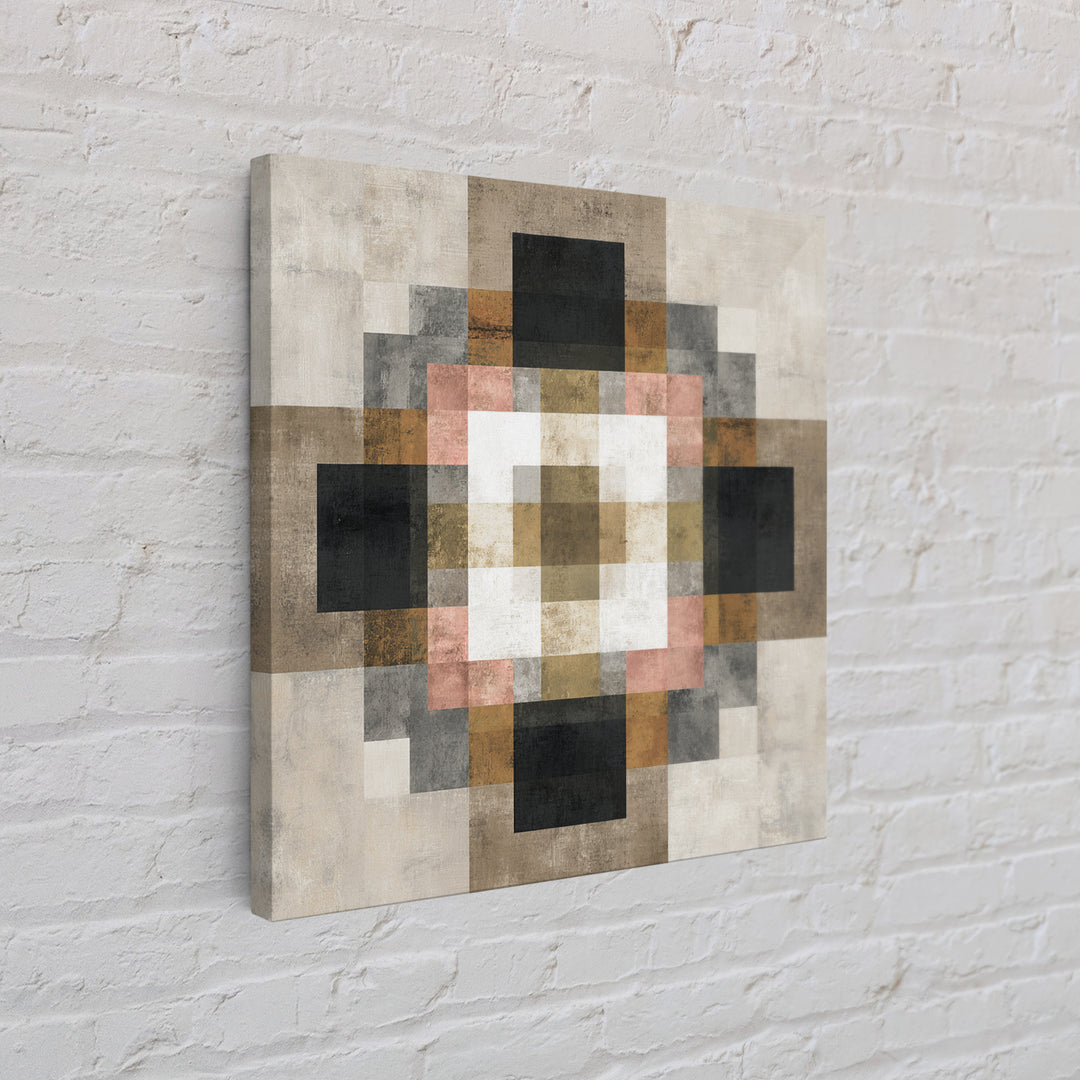 Earth Tone Geometric Pattern by Woven Cloth Framed Canvas Print, Tribal Art, Tribal Design, Living Room Decor, Fine Art, Tribal, TRI-1x1-2