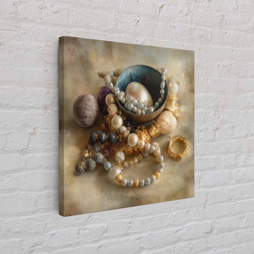 Beaded Jewelry Still Life Framed Canvas Print, Tribal Art, Fine Art Print, Living Room Decor, Watercolor Art, Tribal, TRI-1x1-34