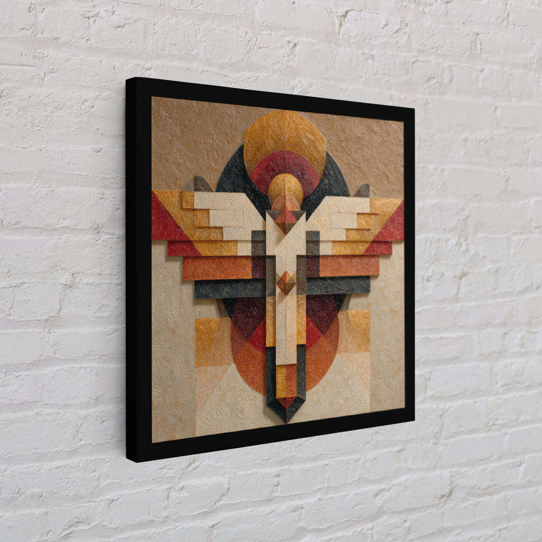 Eagle Totem with Feathers and Geometric Shapes Framed Canvas Print, Tribal Art, Tribal Design, Living Room Decor, Tribal, TRI-1x1-84