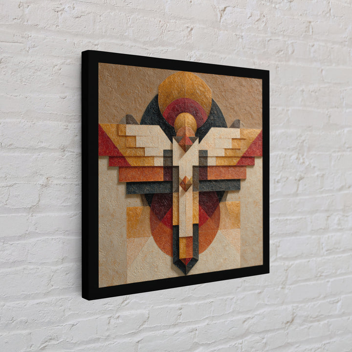 Eagle Totem with Feathers and Geometric Shapes Framed Canvas Print, Tribal Art, Tribal Design, Living Room Decor, Tribal, TRI-1x1-84