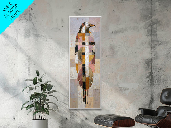 Eagle Totem with Feathers and Geometric Shapes Framed Canvas Print, Tribal Art, Statement Artwork, Living Room Decor, Tribal, TRI-1x3-96