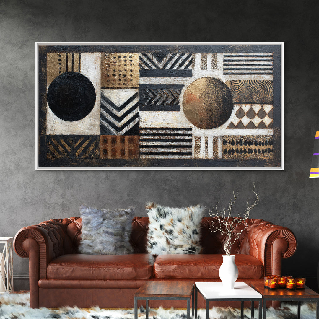Mud Cloth Black and Cream Pattern Framed Canvas Print, Tribal Art, African Wall Art, Living Room Decor, Fine Art, Tribal, TRI-2x1-3
