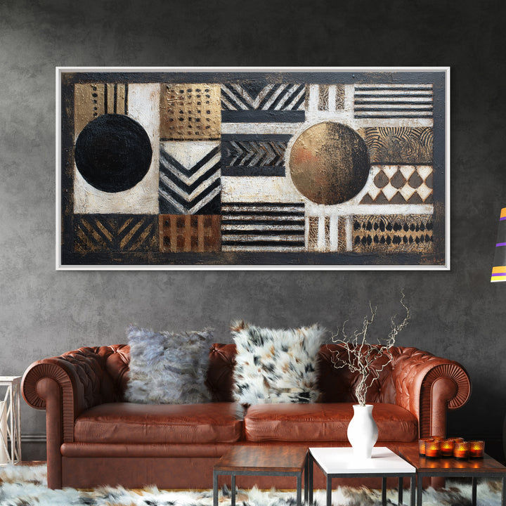 Mud Cloth Black and Cream Pattern Framed Canvas Print, Tribal Art, African Wall Art, Living Room Decor, Fine Art, Tribal, TRI-2x1-3