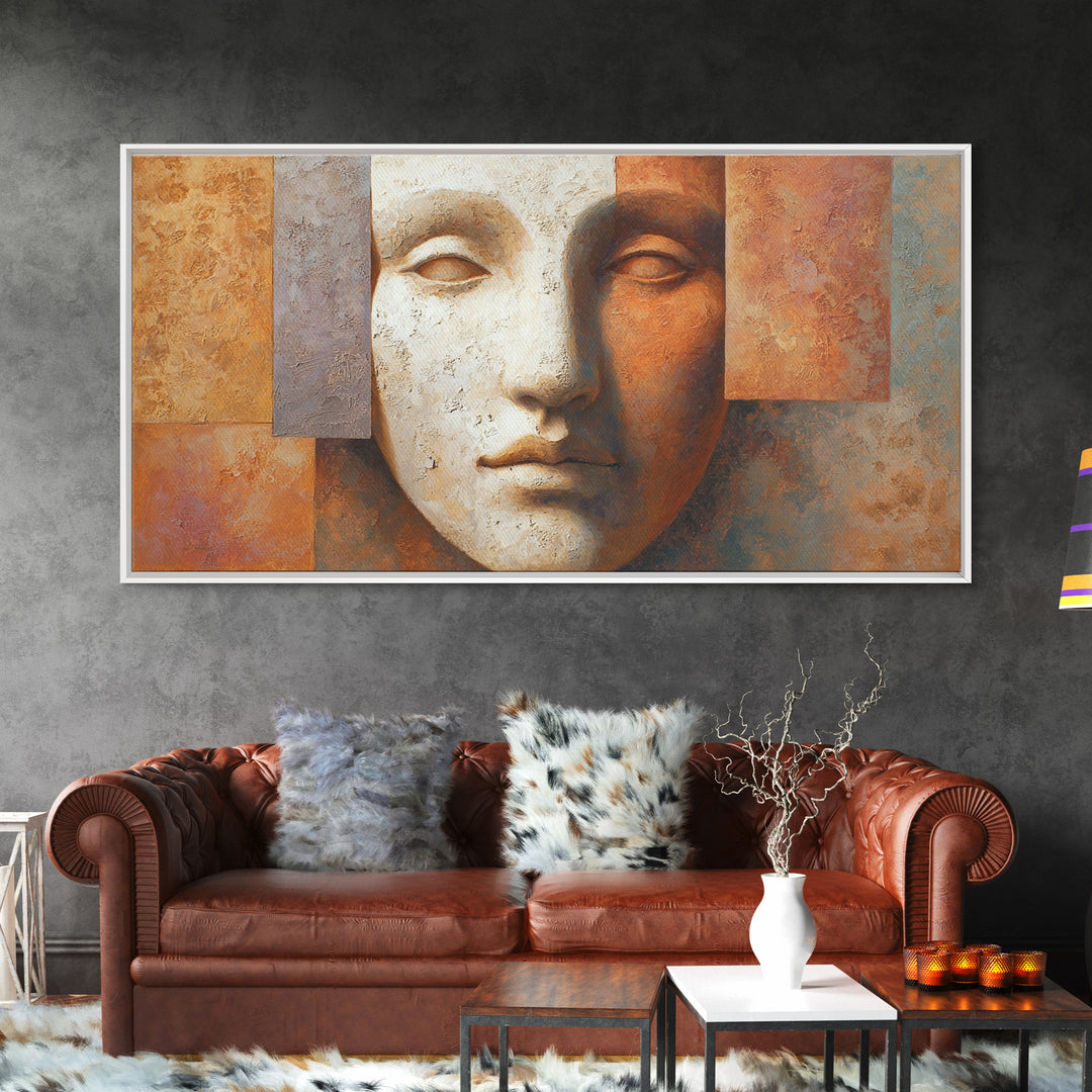 Bold Mask Portrait Framed Canvas Print, Tribal Art, Afrocentric Wall Art, Living Room Decor, Fine Art, Tribal, Neutral Decor, TRI-2x1-45