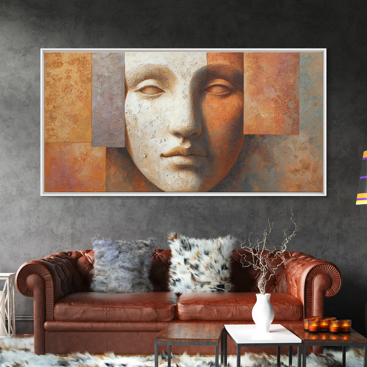 Bold Mask Portrait Framed Canvas Print, Tribal Art, Afrocentric Wall Art, Living Room Decor, Fine Art, Tribal, Neutral Decor, TRI-2x1-45