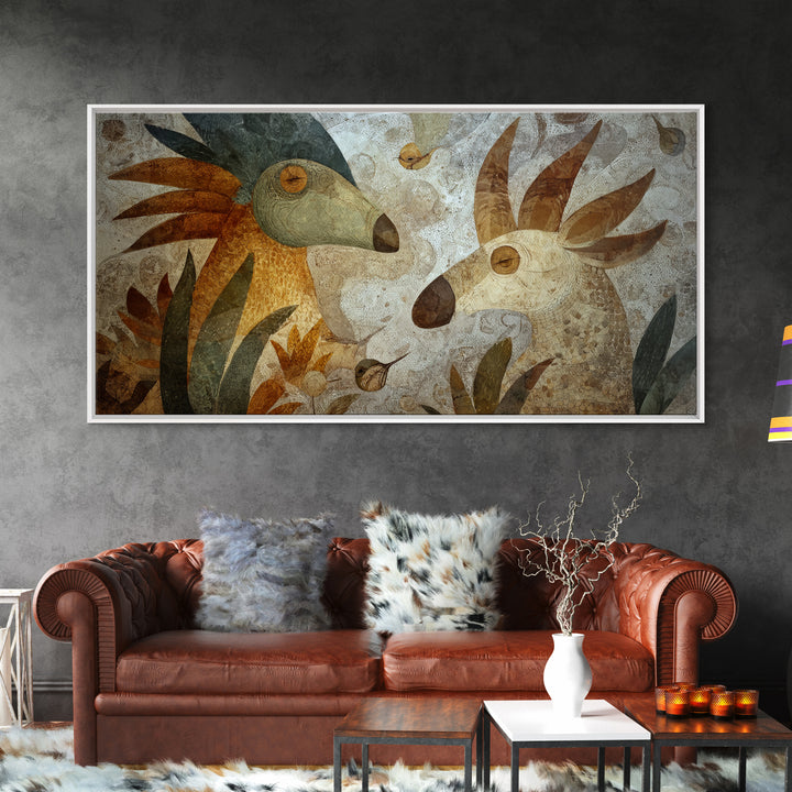 Ancient Cave Art Running Animals Canvas Print, Tribal Art, Black and White Art, Living Room Decor, Oil Painting, Tribal, TRI-2x1-53