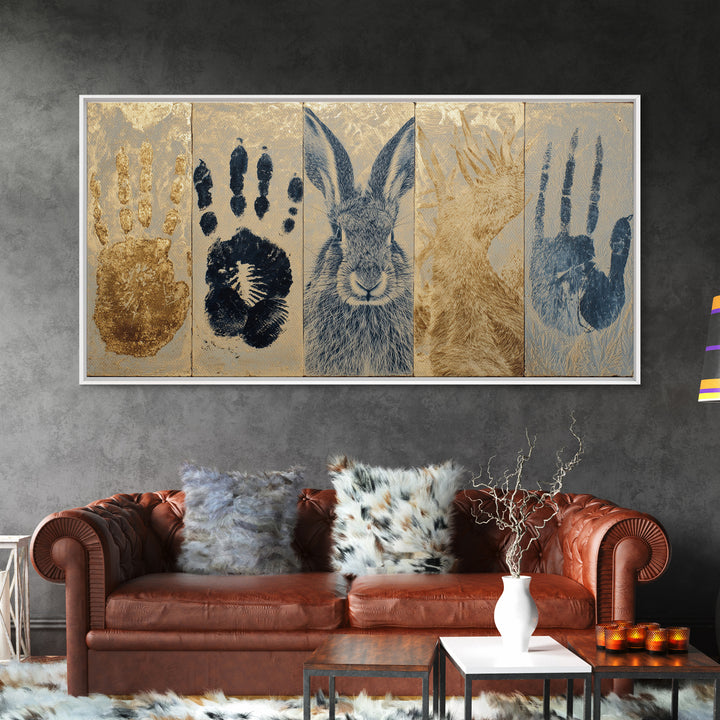Handprint and Animal Track Composition Canvas Print, Tribal Art, Canvas Painting, Living Room Decor, Fine Art, Tribal, TRI-2x1-61