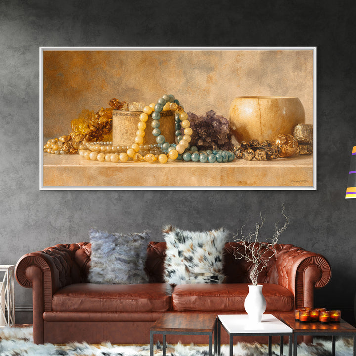 Beaded Jewelry Still Life Canvas Print, Tribal Art, Abstract Wall Art, Living Room Decor, Fine Art, Tribal, Black and White Art, TRI-2x1-78