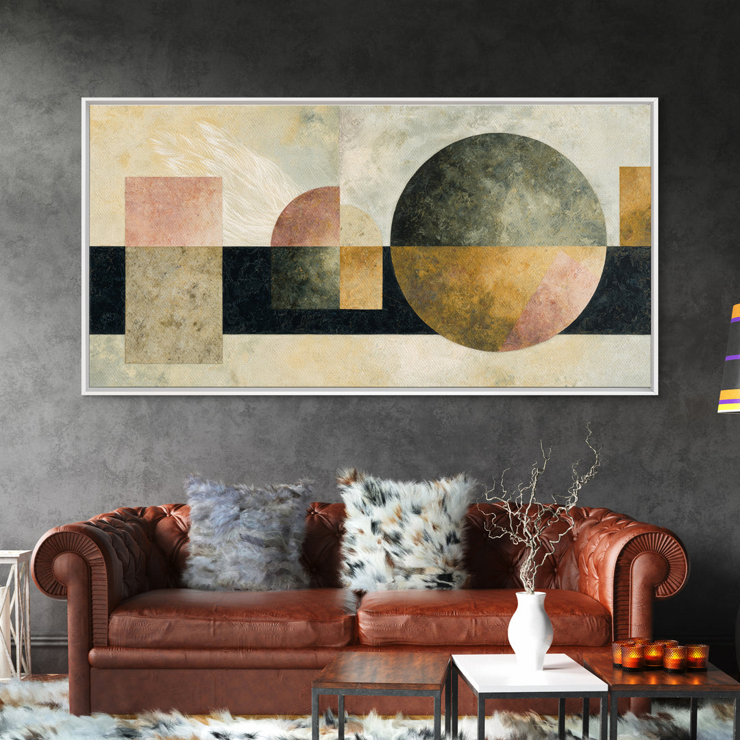 Eagle Totem with Feathers and Geometric Shapes Framed Canvas Print, Tribal Art, Native American Art, Living Room Decor, Tribal, TRI-2x1-80
