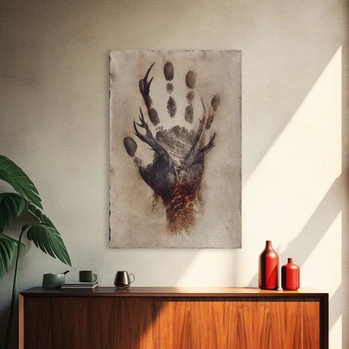 Handprint and Animal Track Composition Framed Canvas Print, Tribal Art, Gallery Wall Art, Living Room Decor, Fine Art, Tribal, TRI-2x3-1