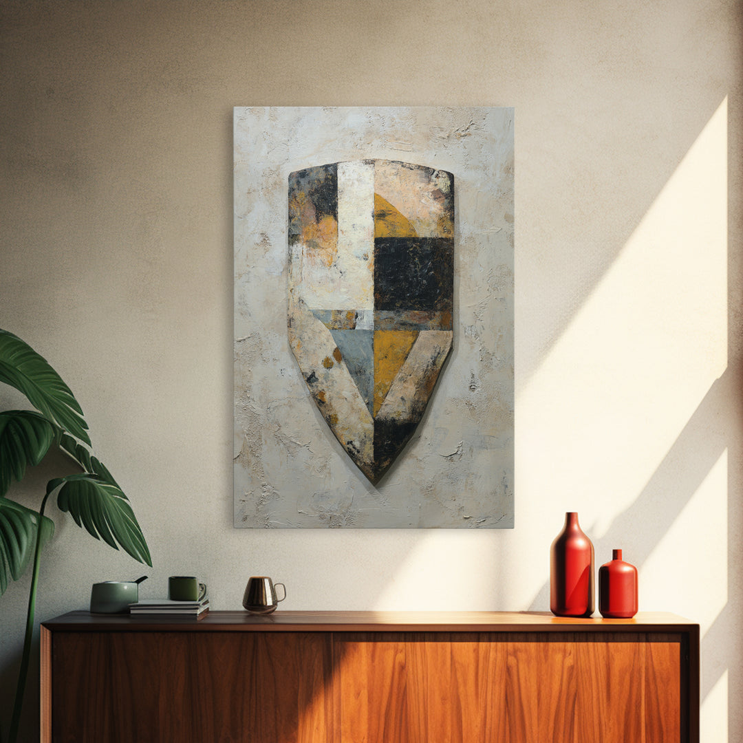 Hand Painted Shield Motif Framed Canvas Print, Tribal Art, Native American Art, Living Room Decor, Tribal, Gallery Decor, TRI-2x3-13