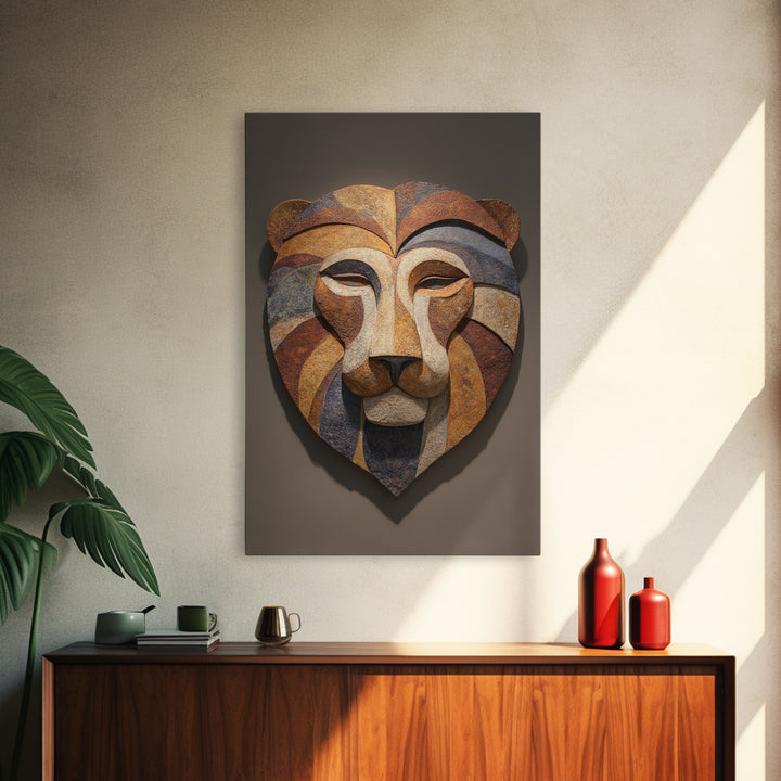 Lion Mask Abstraction Framed Canvas Print, Tribal Art, Contemporary Art, Living Room Decor, Abstract Art, Tribal, Boho Decor, TRI-2x3-24