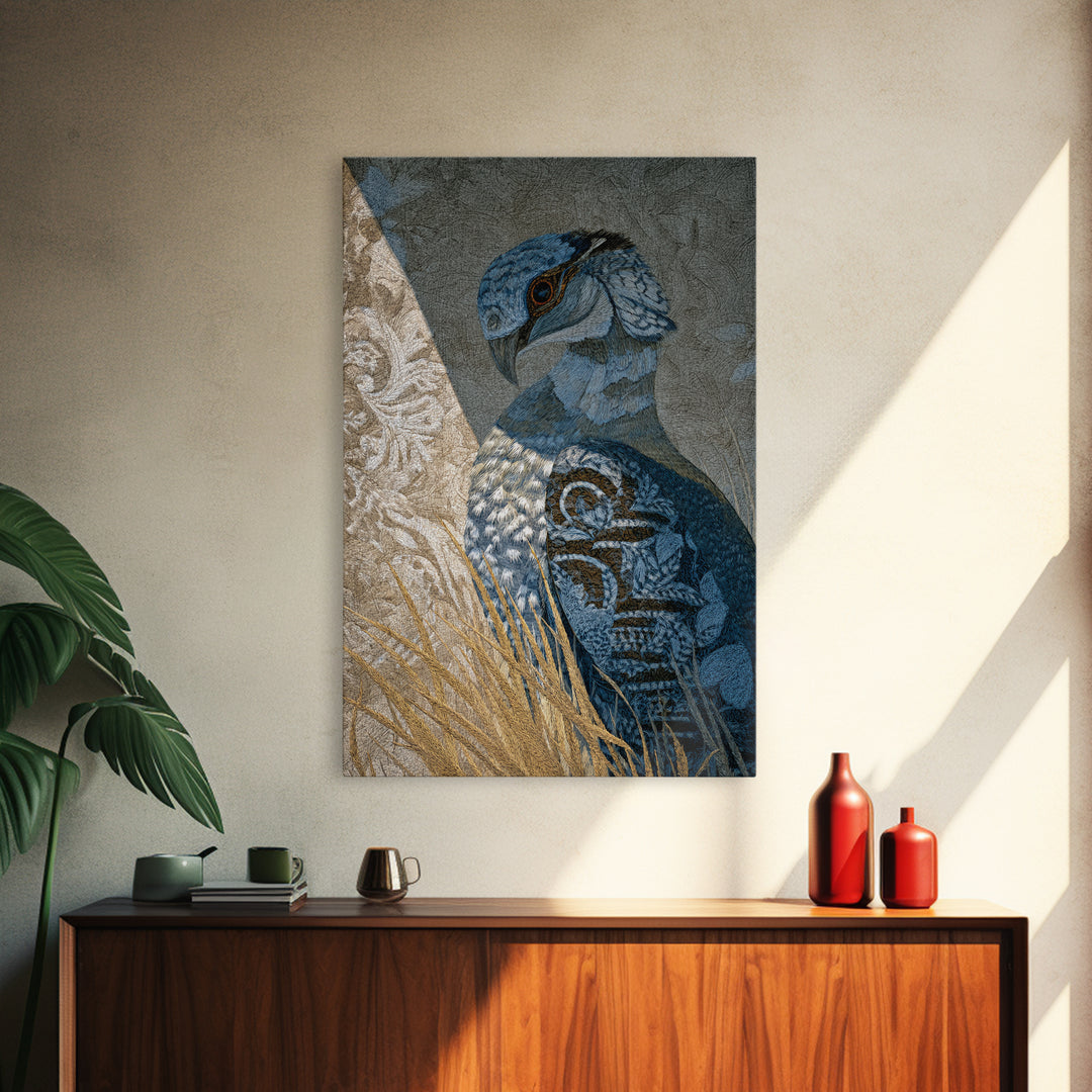 Totemic Bird with Patterned Wings Framed Canvas Print, Tribal Art, Art Print, Living Room Decor, Oil Painting, Tribal, TRI-2x3-8