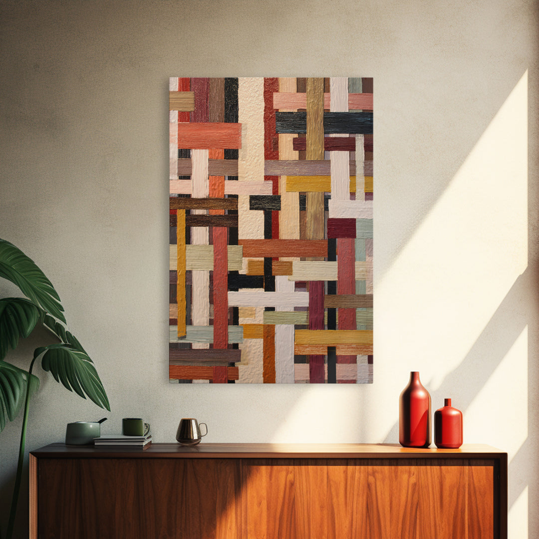 Woven Basket Pattern Enlarged as Modern Art Framed Canvas Print, Tribal Art, Afrocentric Wall Art, Living Room Decor, Tribal, TRI-2x3-94