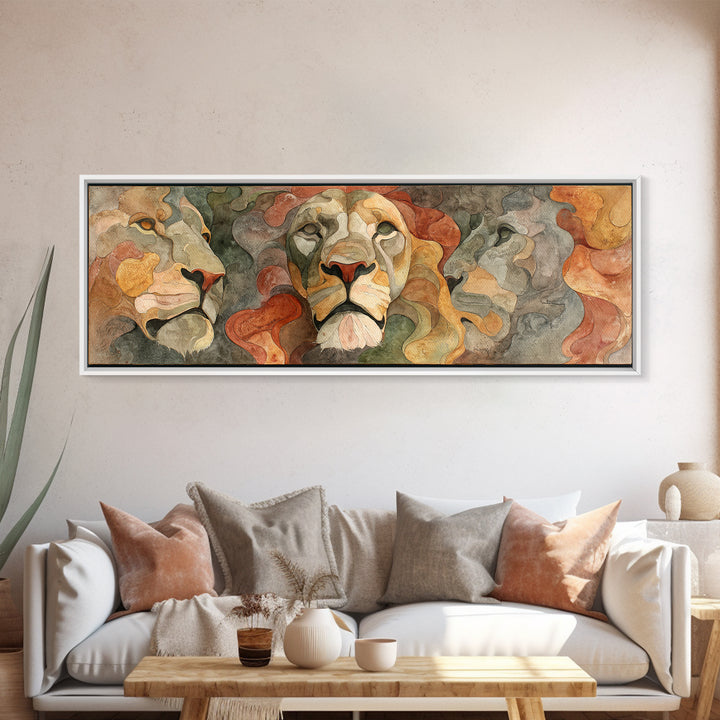 Lion Mask Abstraction Framed Canvas Print, Tribal Art, Gallery Decor, Living Room Decor, Abstract Art, Tribal, Home Decor, TRI-3x1-32