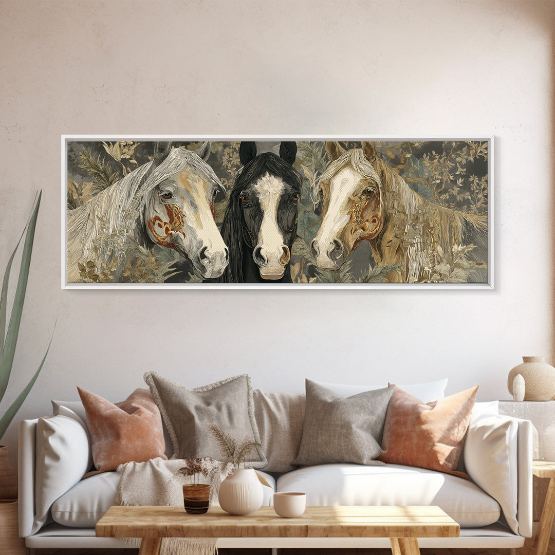 Tribal Horse Pattern Framed Canvas Print, Tribal Art, Abstract Print, Living Room Decor, Fine Art, Tribal, Statement Artwork, TRI-3x1-82