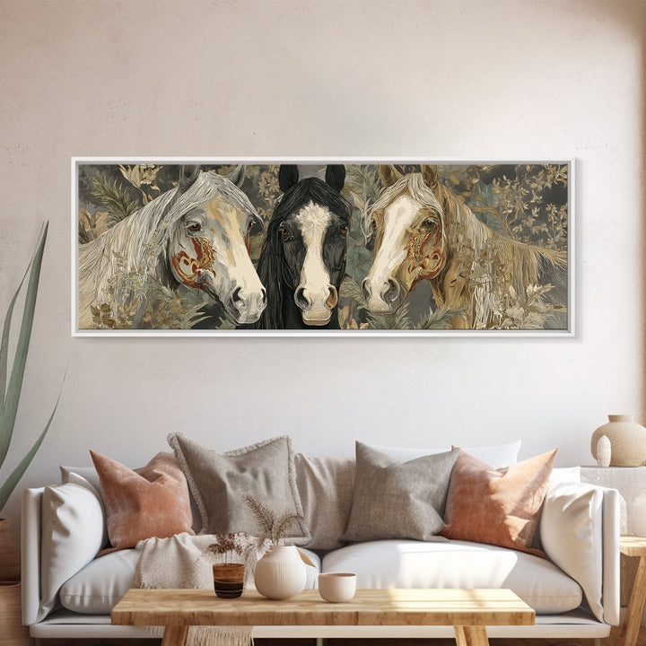 Tribal Horse Pattern Framed Canvas Print, Tribal Art, Abstract Print, Living Room Decor, Fine Art, Tribal, Statement Artwork, TRI-3x1-82