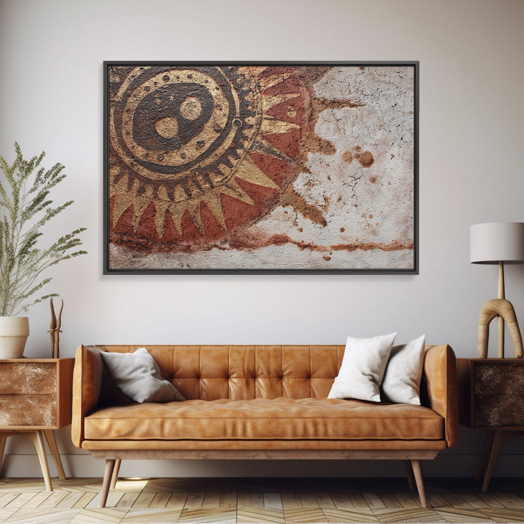 Handprint and Animal Track Composition Framed Canvas Print, Tribal Art, Room Decor, Living Room Decor, Fine Art, Tribal, TRI-3x2-45