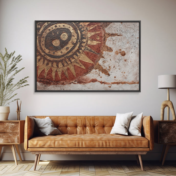 Handprint and Animal Track Composition Framed Canvas Print, Tribal Art, Room Decor, Living Room Decor, Fine Art, Tribal, TRI-3x2-45