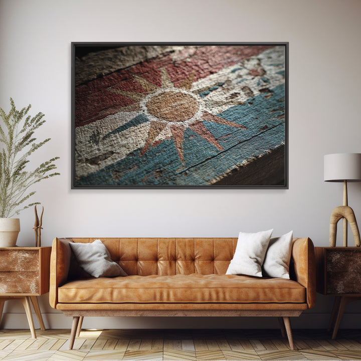 Tribal Sun Symbol Framed Canvas Print, Tribal Art, Fine Art Print, Living Room Decor, Fine Art, Tribal, Wall Decor, TRI-3x2-63