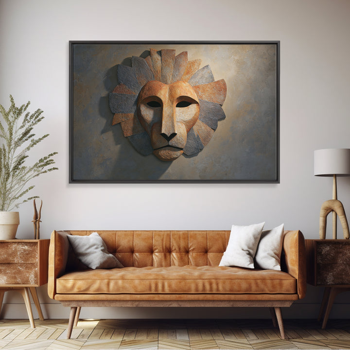 Lion Mask Abstraction Canvas Print, Tribal Art, Abstract Wall Art, Living Room Decor, Fine Art, Tribal, Black and White Art, TRI-3x2-68
