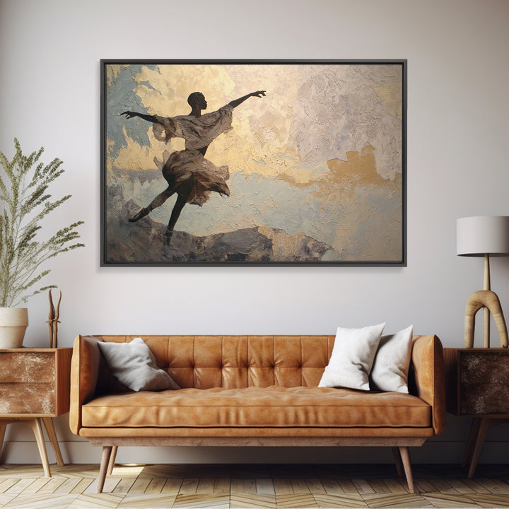 Ceremonial Dancer Silhouette Framed Canvas Print, Tribal Art, Abstract Print, Living Room Decor, Abstract Art, Tribal, TRI-3x2-7