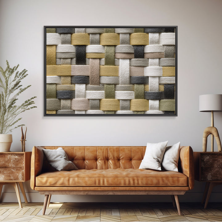 Woven Basket Pattern Enlarged as Modern Art Framed Canvas Print, Tribal Art, Gallery Decor, Living Room Decor, Fine Art, Tribal, TRI-3x2-90