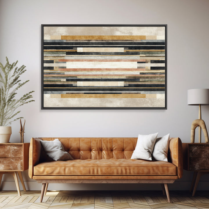 Geometric Border Design by Global Textiles Framed Canvas Print, Tribal Art, Gallery Wall Art, Living Room Decor, Tribal, TRI-3x2-96