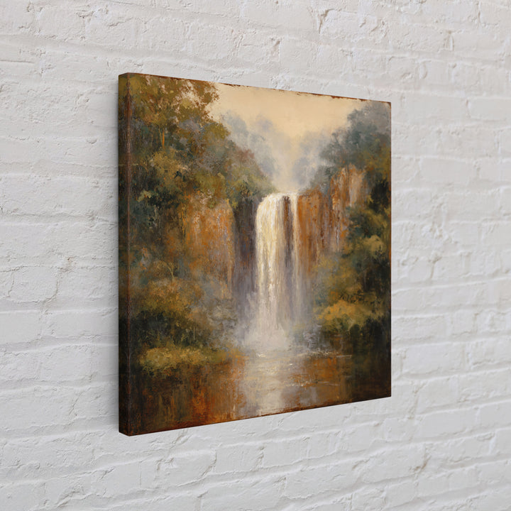 Jungle Waterfall with Misty Light Canvas Print, Tropical Art, Beach Prints, Living Room Decor, Watercolor Art, Tropic, TRO-1x1-13