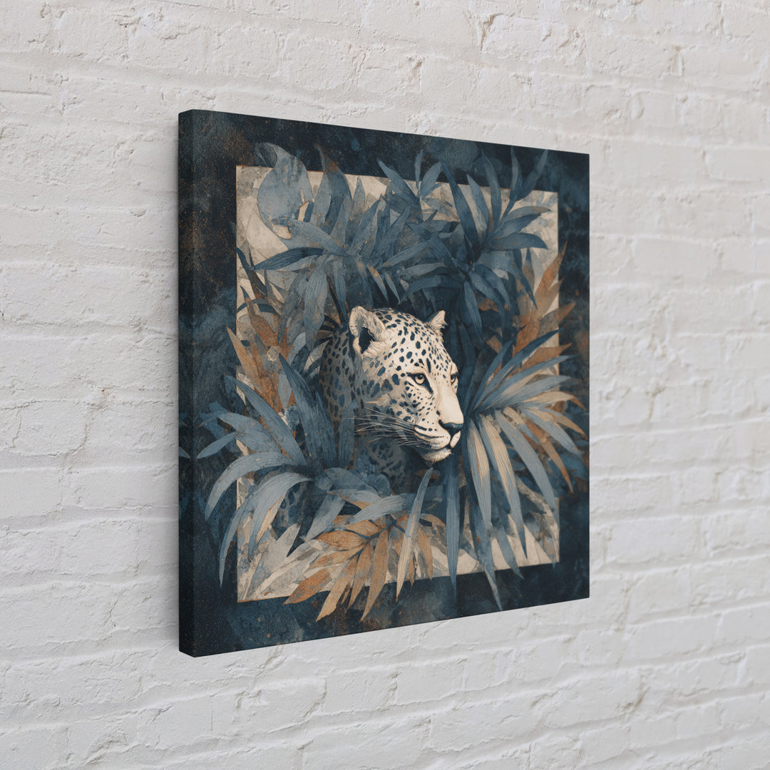 Leopard Hidden Among Palm Leaves Canvas Print, Tropical Art, Coastal Art, Living Room Decor, Fine Art, Tropic, Luxury Decor, TRO-1x1-14