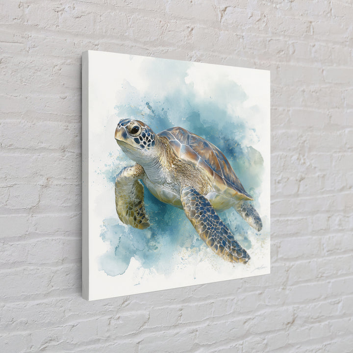 Sea Turtle Near Tropical Reef Canvas Print, Tropical Art, Bird Art, Living Room Decor, Watercolor Art, Tropic, Whimsical Art, TRO-1x1-19