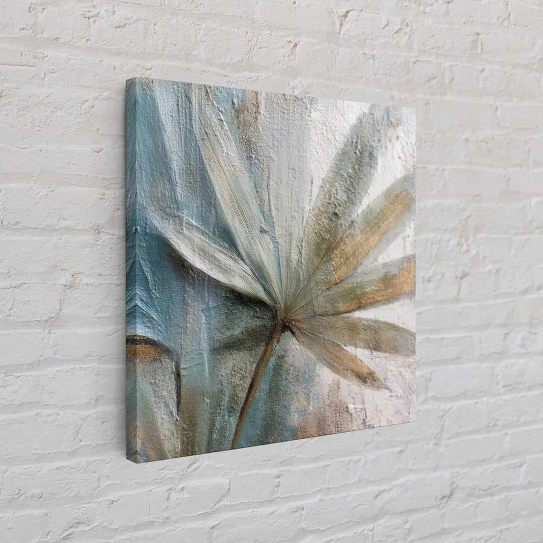 Rain Soaked Palm Leaf Closeup Framed Canvas Print, Tropical Art, Neutral Decor, Living Room Decor, Oil Painting, Tropic, TRO-1x1-21