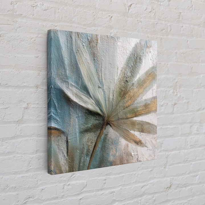 Rain Soaked Palm Leaf Closeup Framed Canvas Print, Tropical Art, Neutral Decor, Living Room Decor, Oil Painting, Tropic, TRO-1x1-21