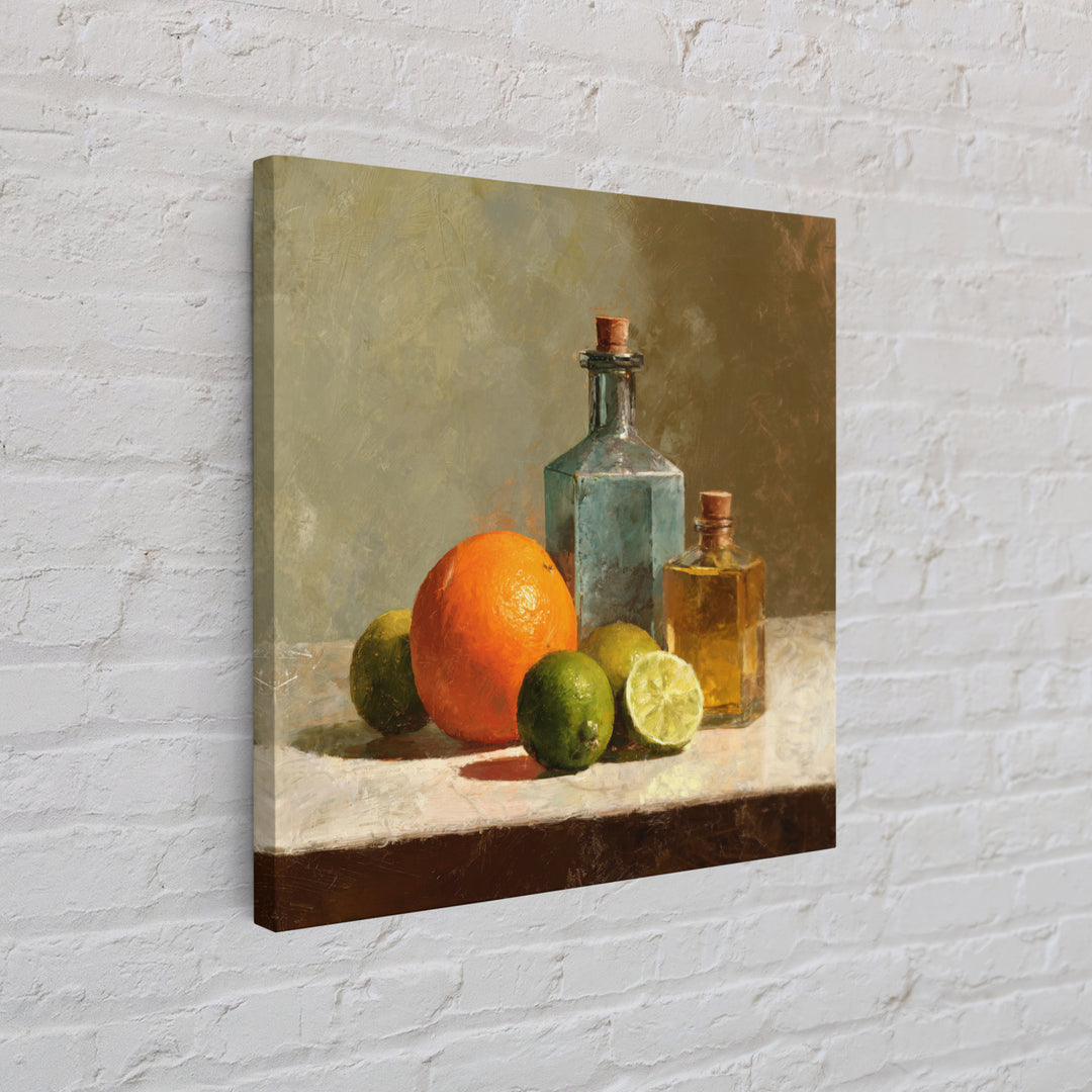 Bright Papaya and Lime Still Life Framed Canvas Print, Tropical Art, Downloadable Prints, Living Room Decor, Watercolor Art, TRO-1x1-24