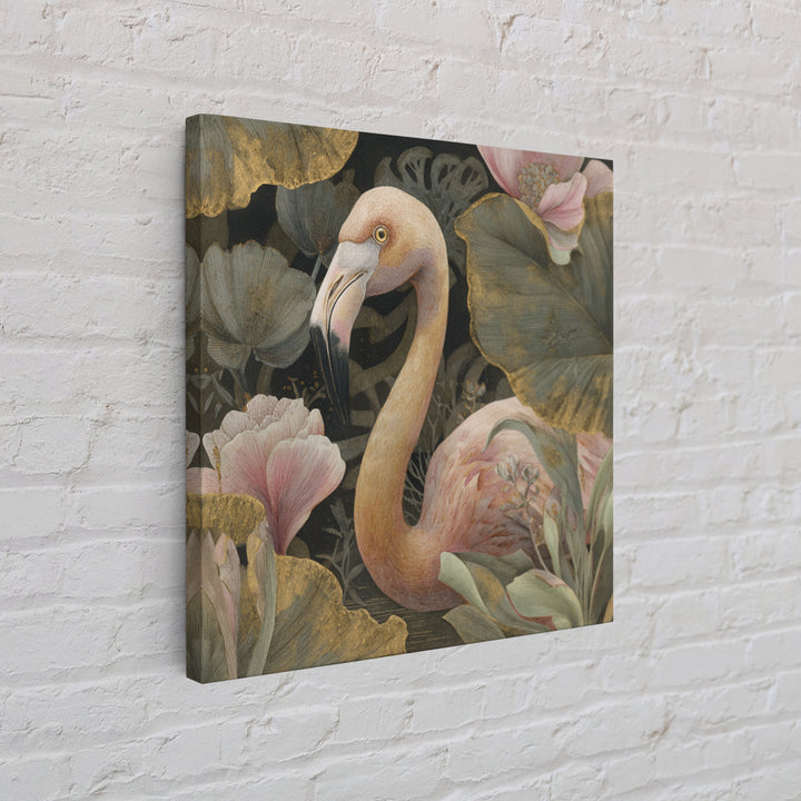 Pink Flamingos Among Tropical Water Plants Canvas Print, Tropical Art, Whimsical Art, Living Room Decor, Fine Art, Tropic, TRO-1x1-26