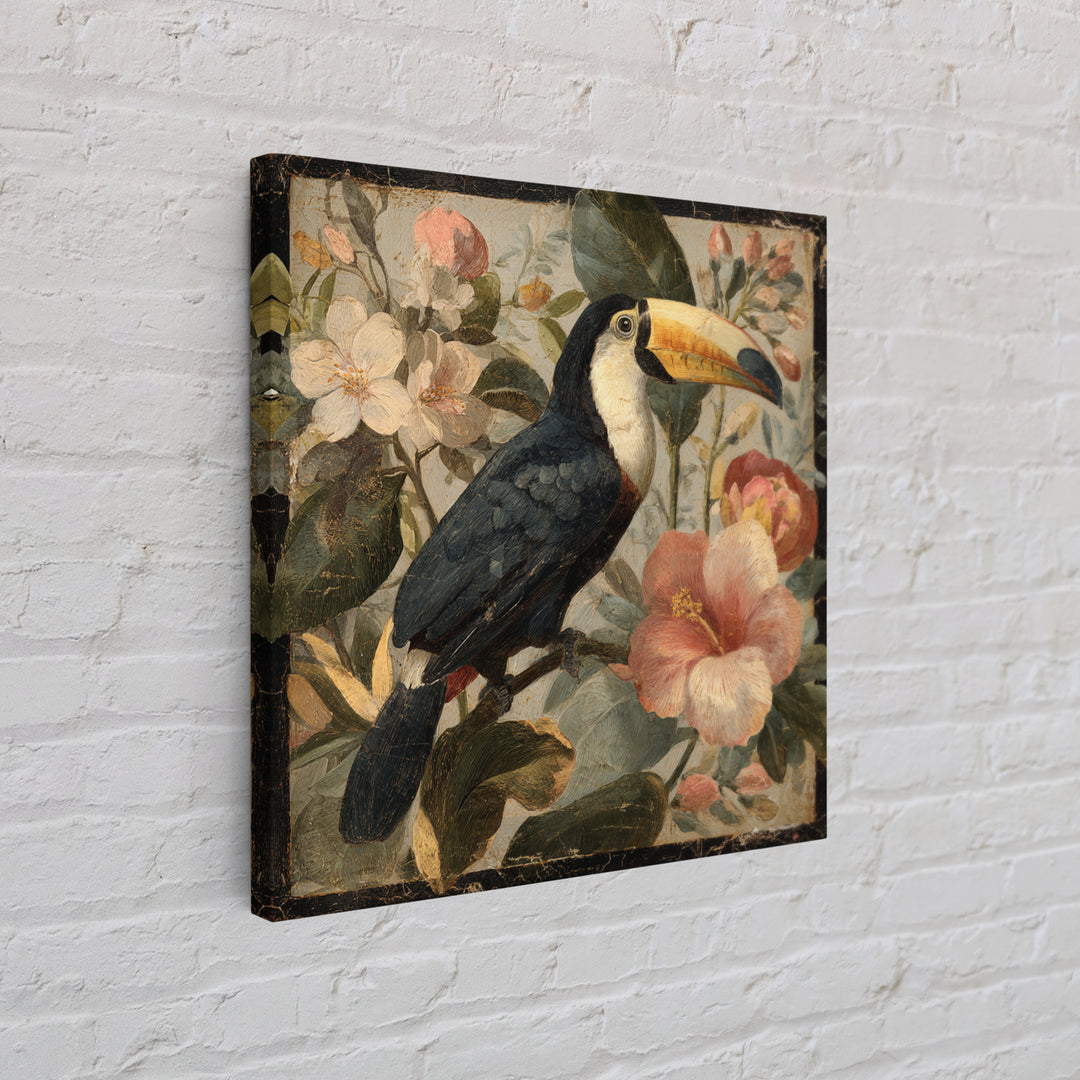 Toucans Surrounded by Bright Jungle Flowers Canvas Print, Tropical Art, Printable Art, Living Room Decor, Fine Art, Tropic, TRO-1x1-3
