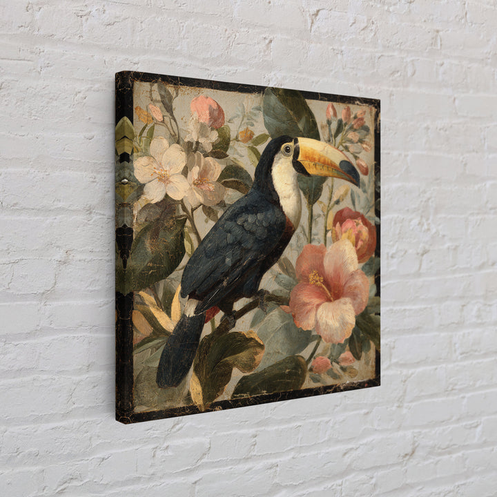 Toucans Surrounded by Bright Jungle Flowers Canvas Print, Tropical Art, Printable Art, Living Room Decor, Fine Art, Tropic, TRO-1x1-3