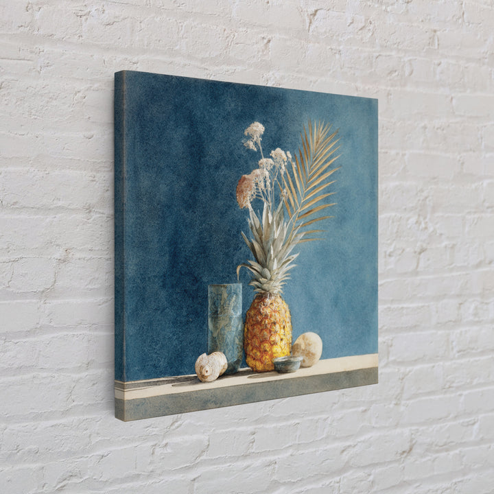 Pineapple and Palm Still Life Canvas Print, Tropical Art, Botanical Art, Living Room Decor, Oil Painting, Tropic, TRO-1x1-30