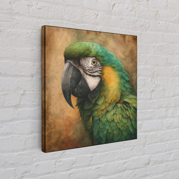 Parrot Portrait with Emerald Feathers Framed Canvas Print, Tropical Art, Gallery Decor, Living Room Decor, Fine Art, Tropic, TRO-1x1-32