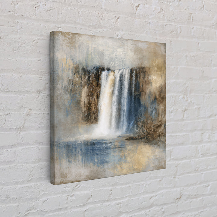 Jungle Waterfall with Misty Light Framed Canvas Print, Tropical Art, Boho Decor, Living Room Decor, Oil Painting, Tropic, TRO-1x1-37