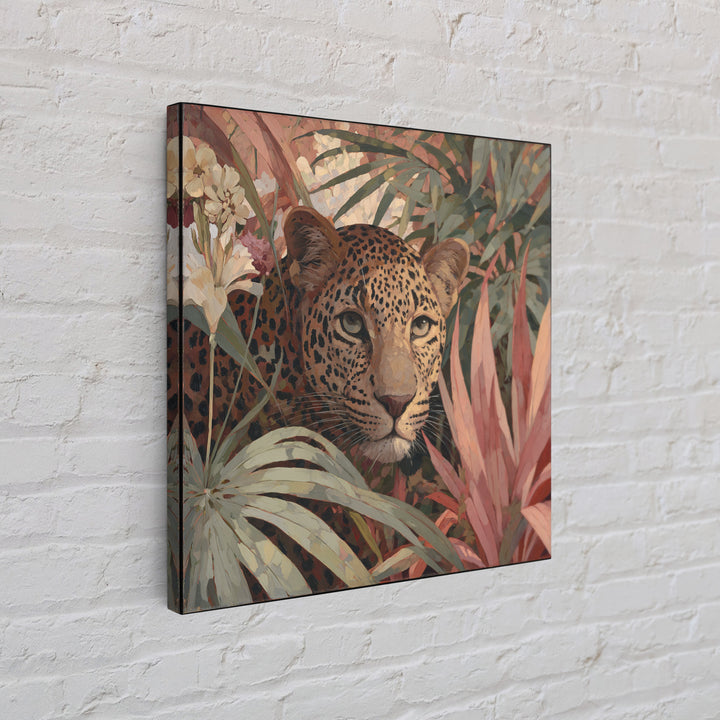 Leopard Hidden Among Palm Leaves Framed Canvas Print, Tropical Art, Gallery Decor, Living Room Decor, Fine Art, Tropic, TRO-1x1-38