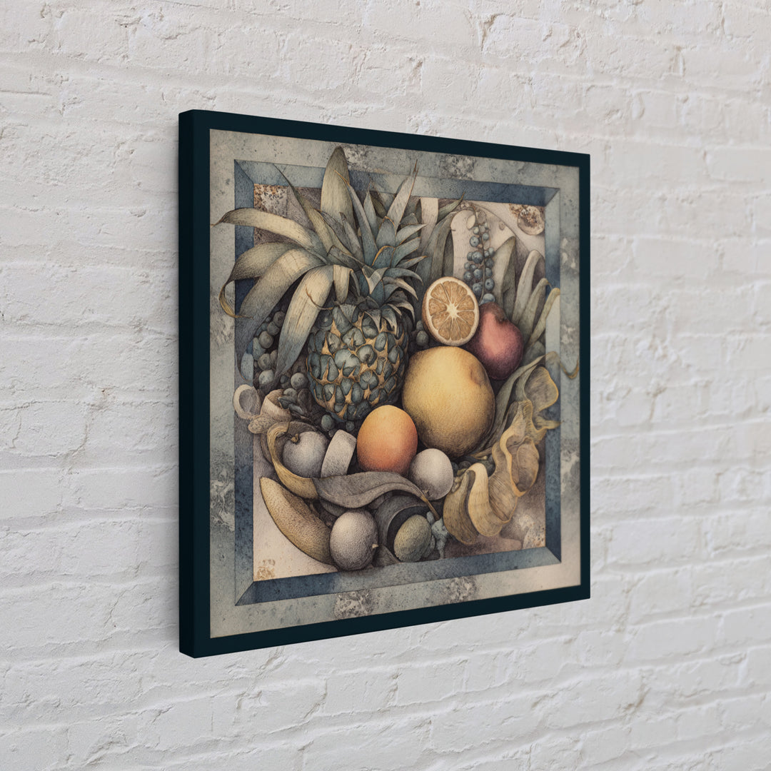 Tropical Fruit Market Arrangement Framed Canvas Print, Tropical Art, Coastal Decor, Living Room Decor, Fine Art, Tropic, TRO-1x1-39