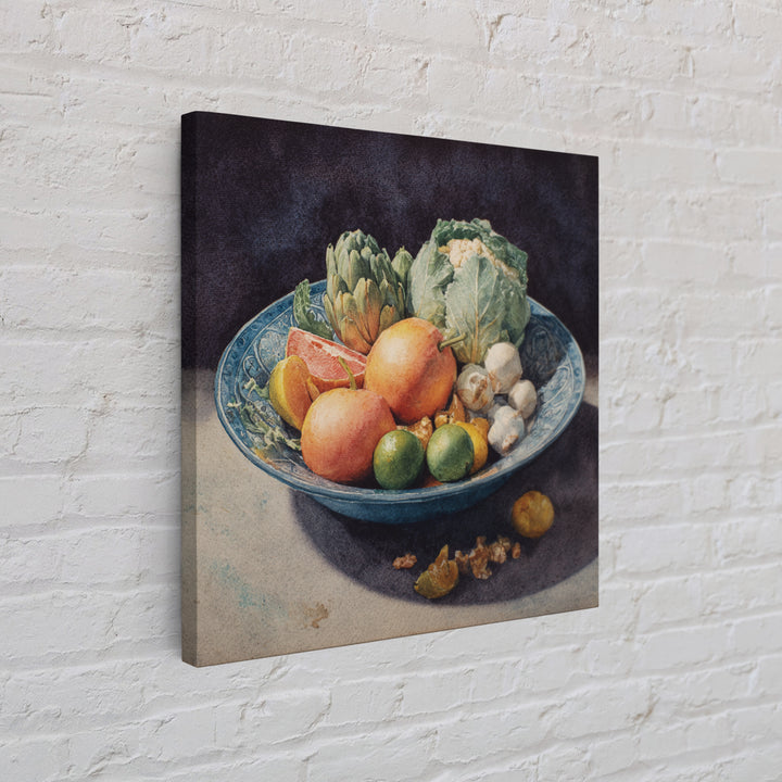 Bright Papaya and Lime Still Life Framed Canvas Print, Tropical Art, Decor, Living Room Decor, Fine Art, Tropic, Bird Art, TRO-1x1-48